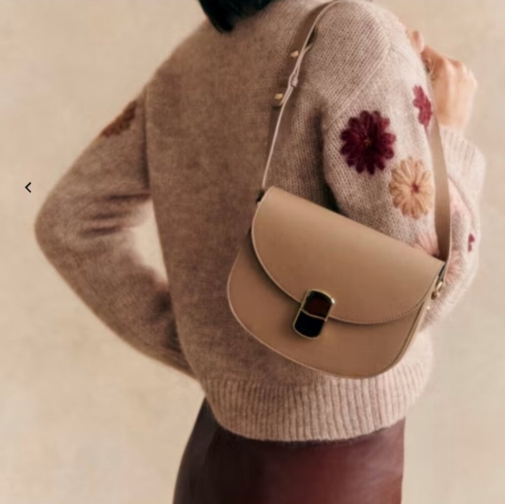 LA MAILLE SÉZANE Suzon Mohair Embroidered Floral Sweater Mottled Beige NWT RARE - Picture 4 of 10